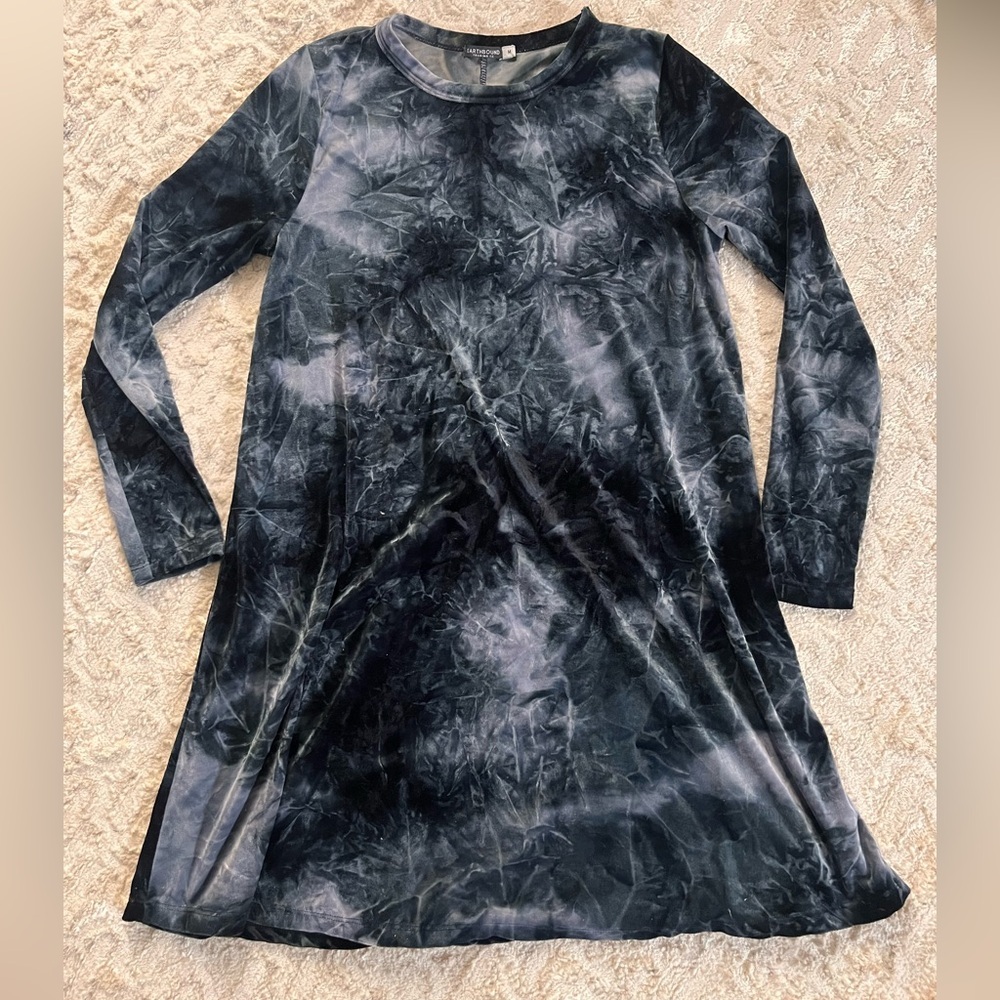 EARTHBOUND navy Blue Tie-Dye velvet dress womans size medium